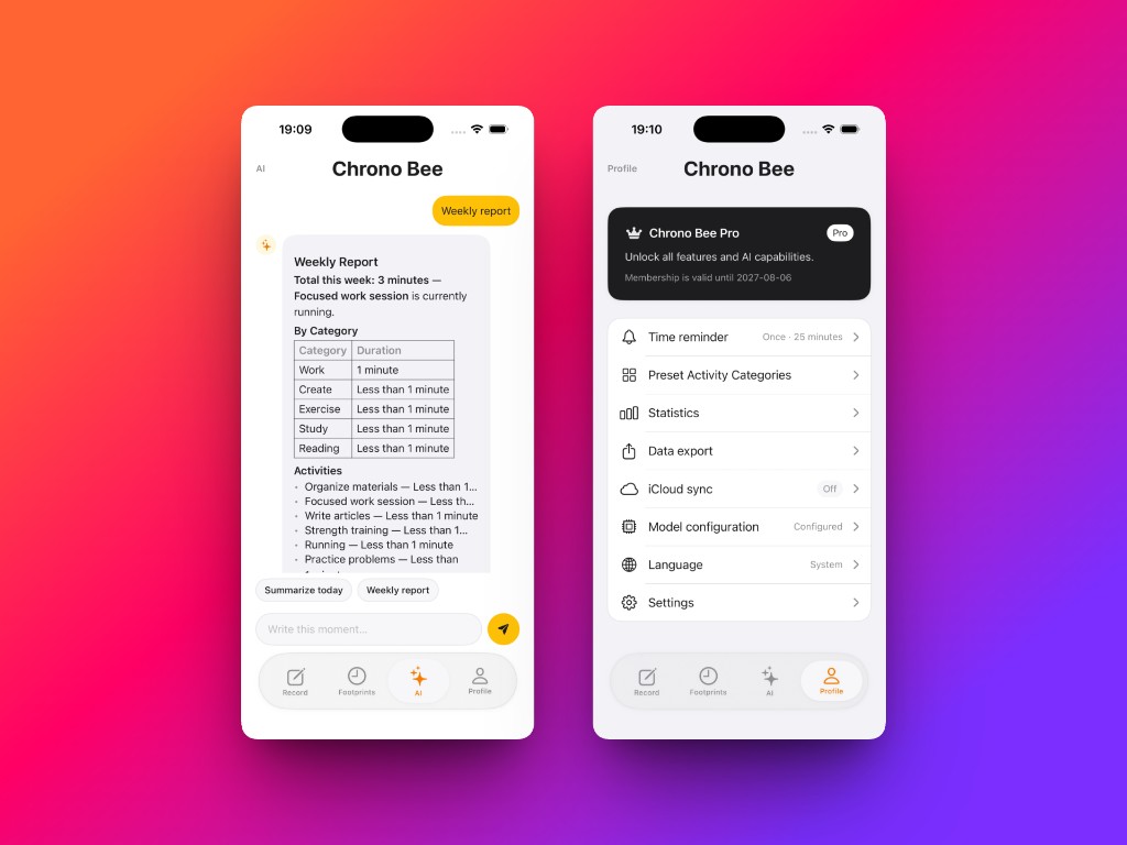 Chrono Bee的AI週報與我的頁：分類統計和Pro設定